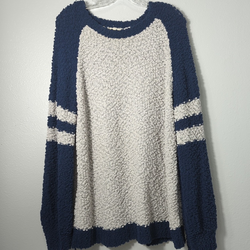 Oddy Womens‎ XL Navy & Gray bouncle popcorn lightweight sweater 122